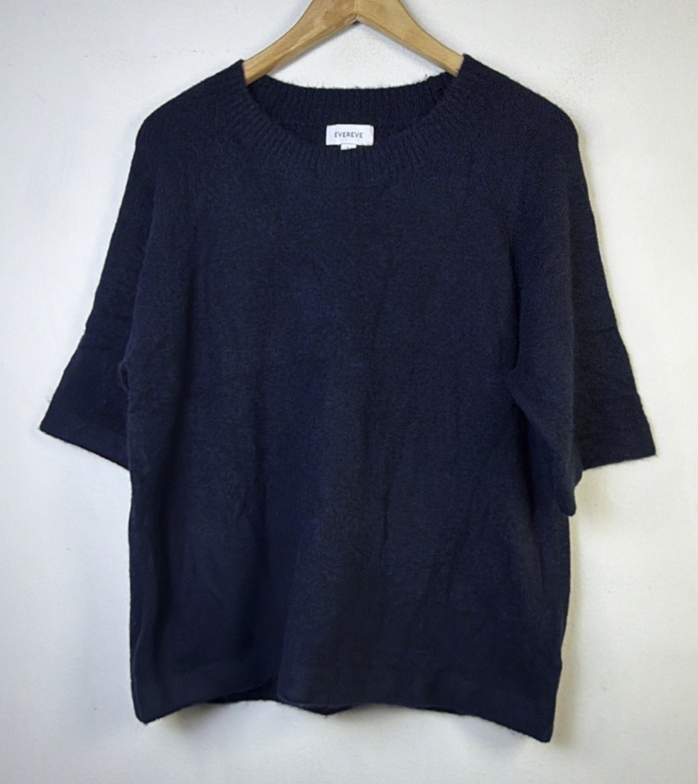 Evereve Sami Short Sleeve Sweater Crewneck Navy Blue Large quiet luxury designer